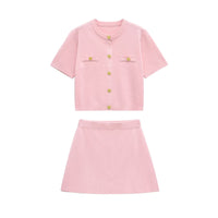Gracie | Cropped Gold Button Knit Co-ord Set