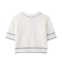Willow | Contrast Stitch Round Neck Short Sleeve Patch Pocket Cropped Knit Cardigan
