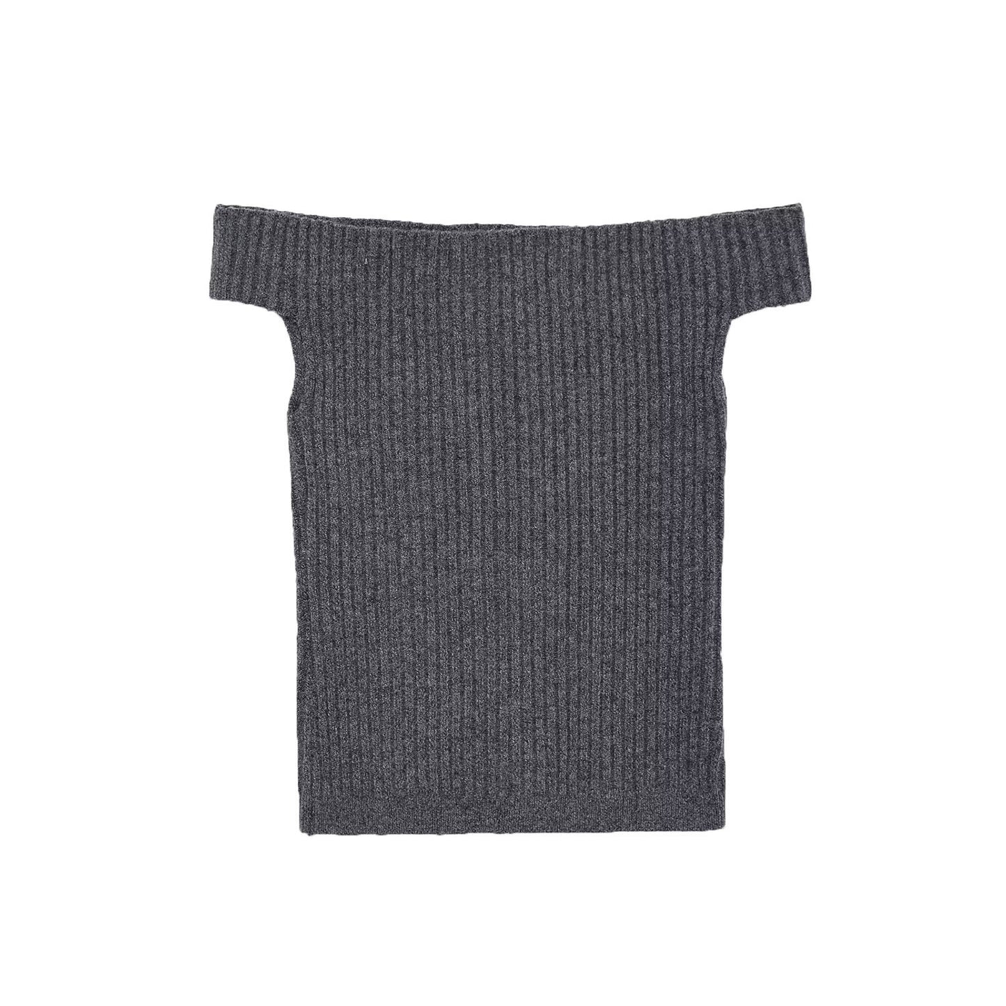Viola | Off Shoulder Top Grey Knitted Ribbed Short Sleeve Fitted