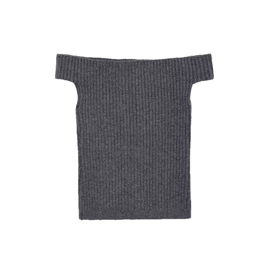 Viola | Off Shoulder Top Grey Knitted Ribbed Short Sleeve Fitted