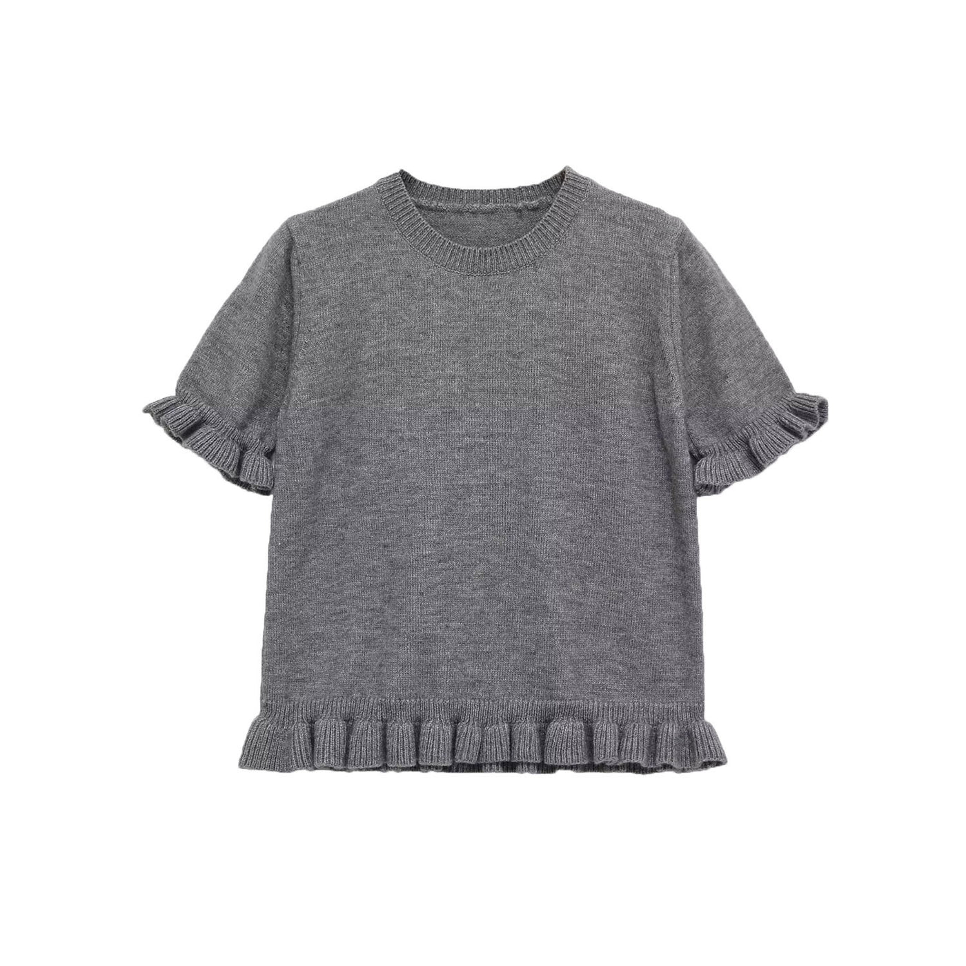 Delilah | Ruffle Cuff Hem Crew Neck Lightweight Knit Top
