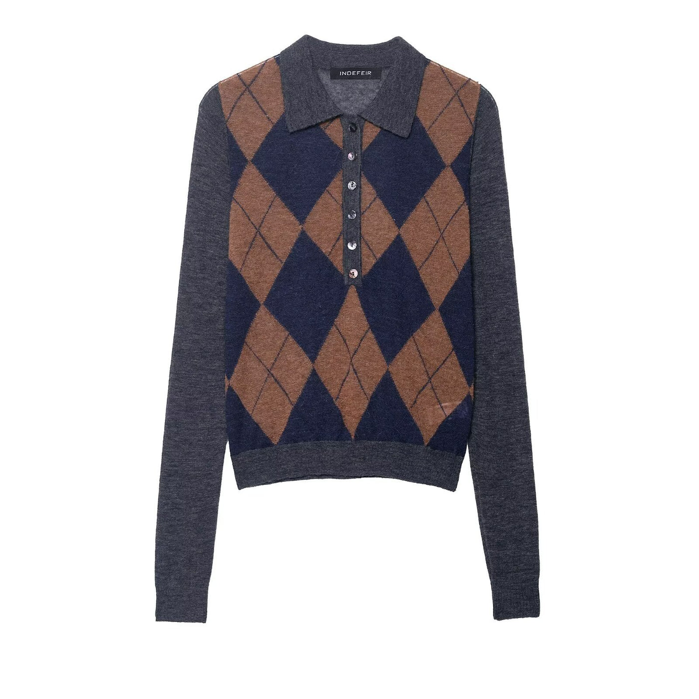 Aria | Argyle Cropped Knit Polo Top