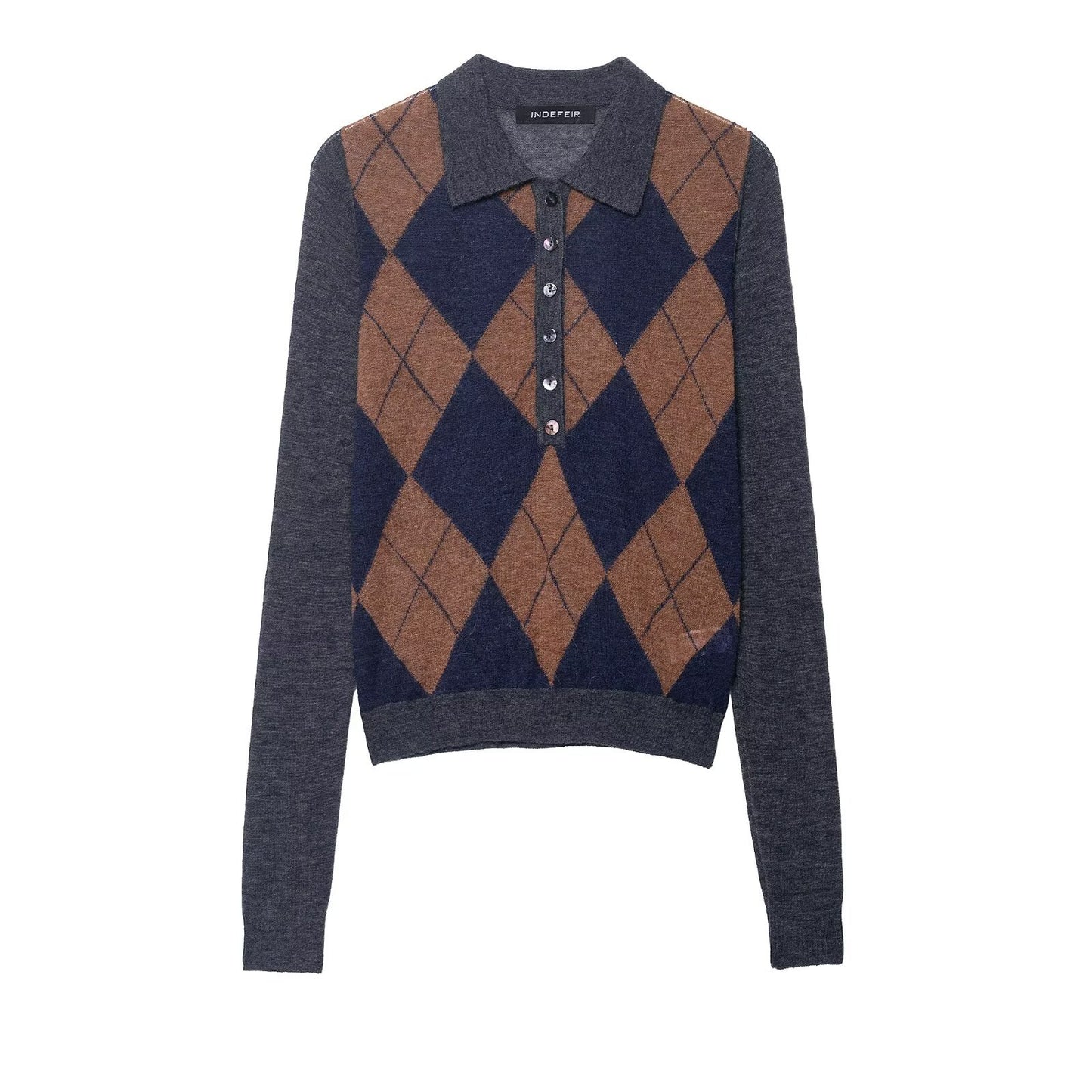 Millie | Argyle Knit Long Sleeve Polo Jumper