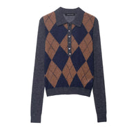 Aria | Argyle Cropped Knit Polo Top