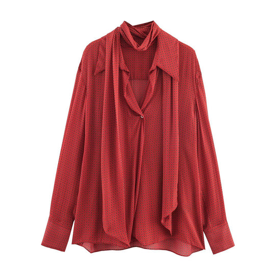 Bea | Smart Casual Tie Neck Blouse Red
