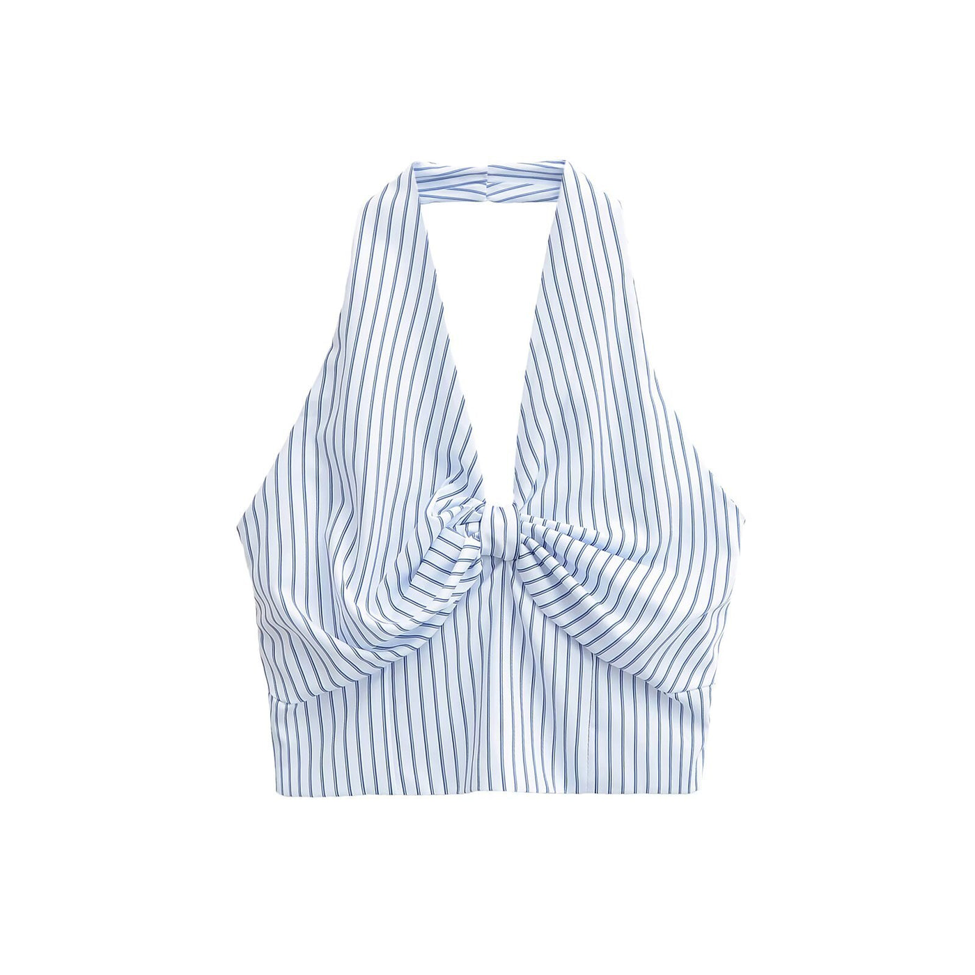 Mollie | Striped Cotton Halter Tie Front Top