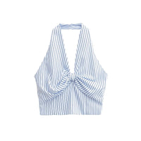 Mollie | Striped Cotton Halter Tie Front Top