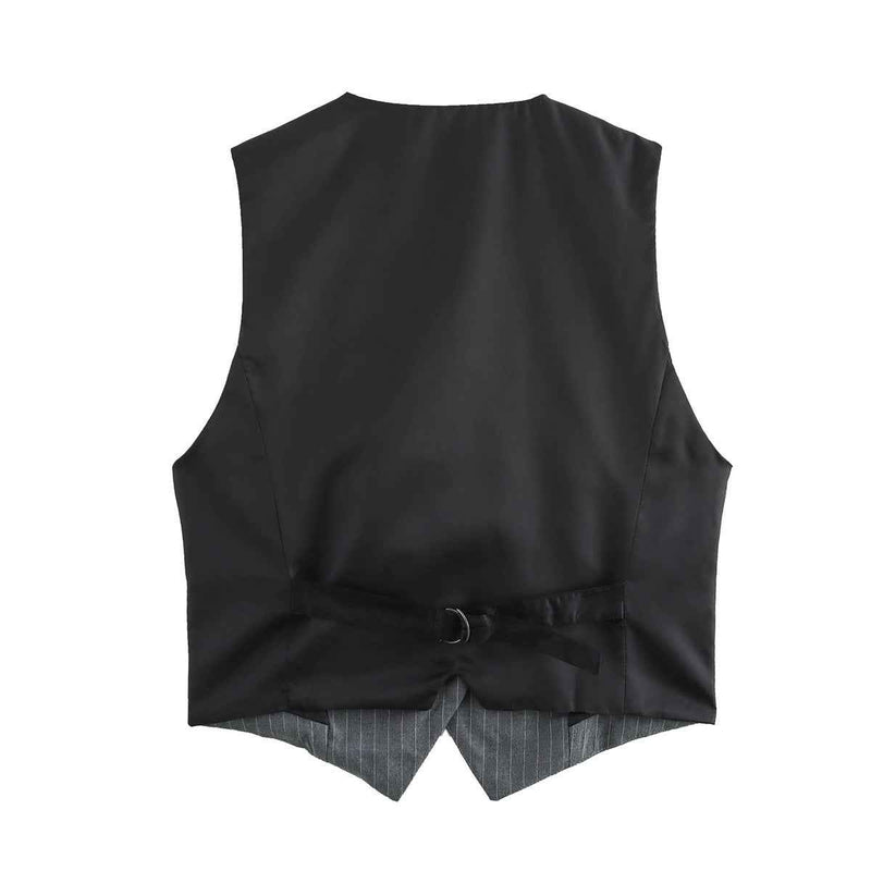Lyra | Smart Casual Tailored Blazer Grey Pinstripe Sleeveless Fitted