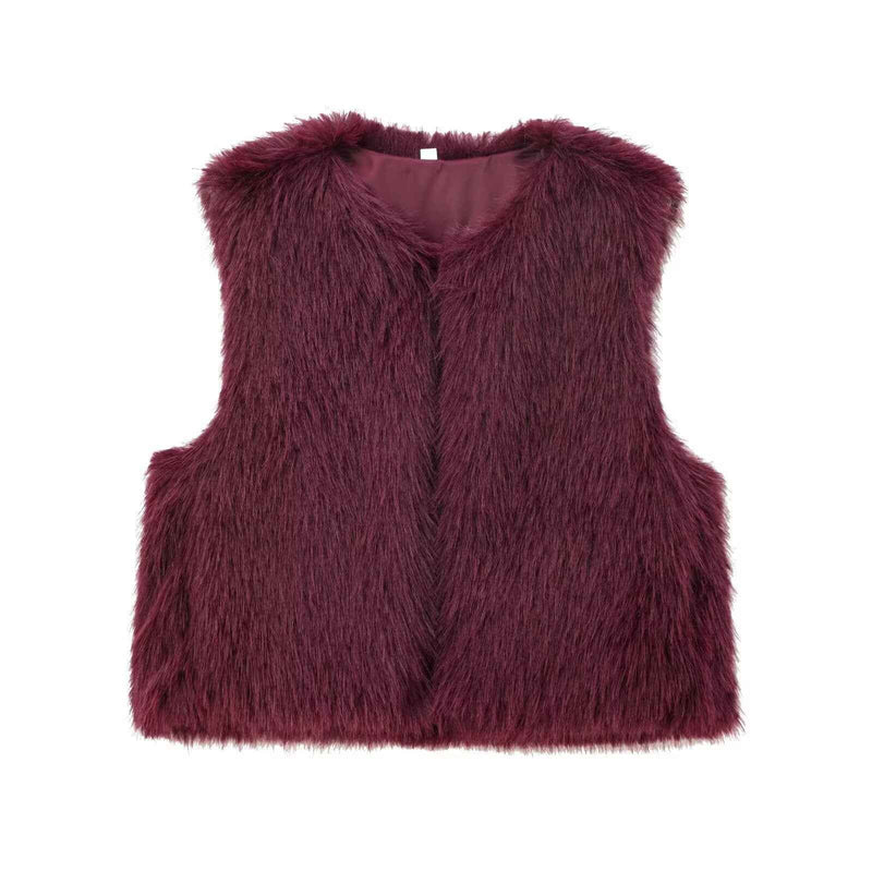 Flora | Faux Fur Gilet Black Sleeveless Fluffy