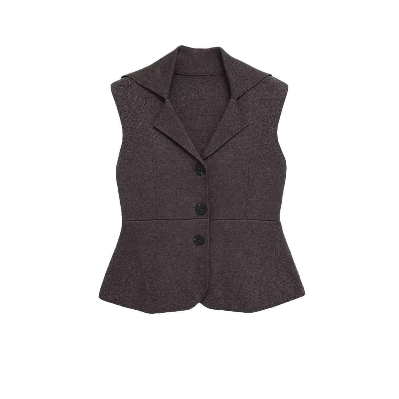 Stella | Smart Casual Sleeveless Blazer Brown Tailored Peplum