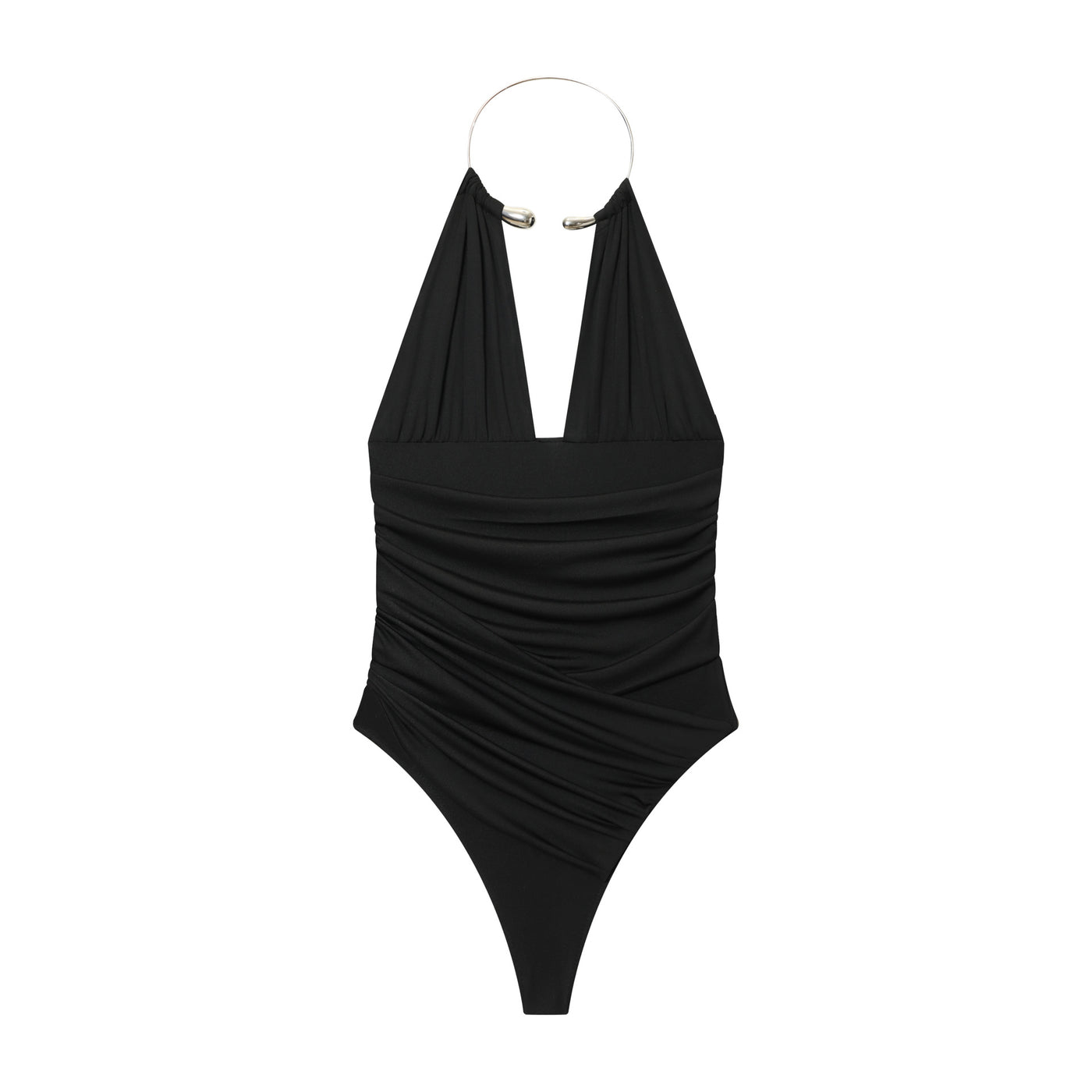 Margot | Metal Choker Halter Top with Ruching in Black & Brown