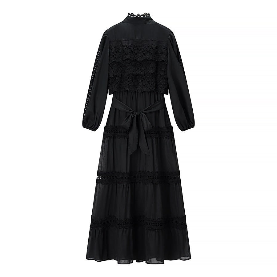 Cara | Lace Panel Tiered Chiffon Maxi Dress