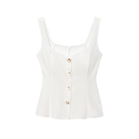 Caitlin | Gold Button Sweetheart Peplum Top