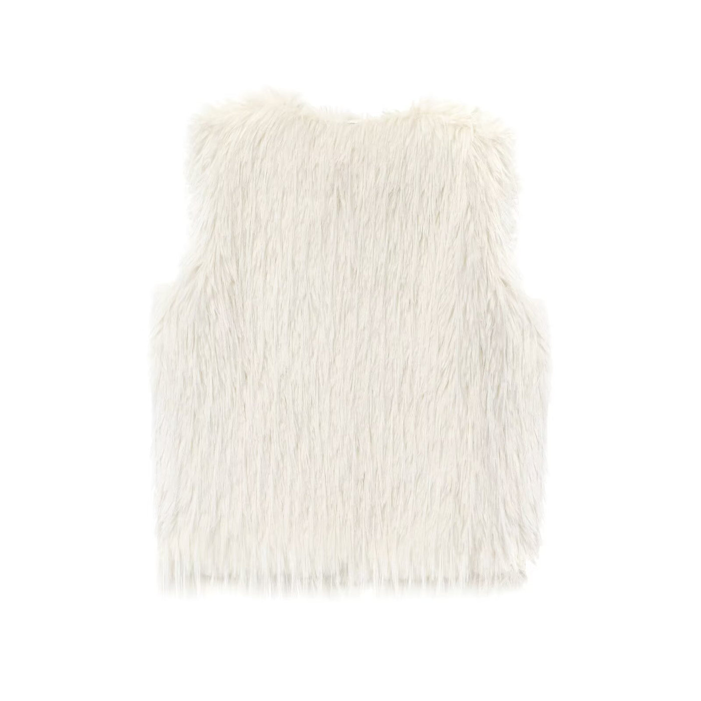 Jemima | White Shaggy Faux Fur V-Neck Waistcoat