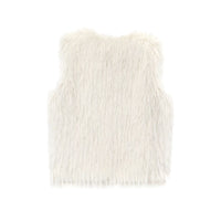 Jemima | White Shaggy Faux Fur V-Neck Waistcoat