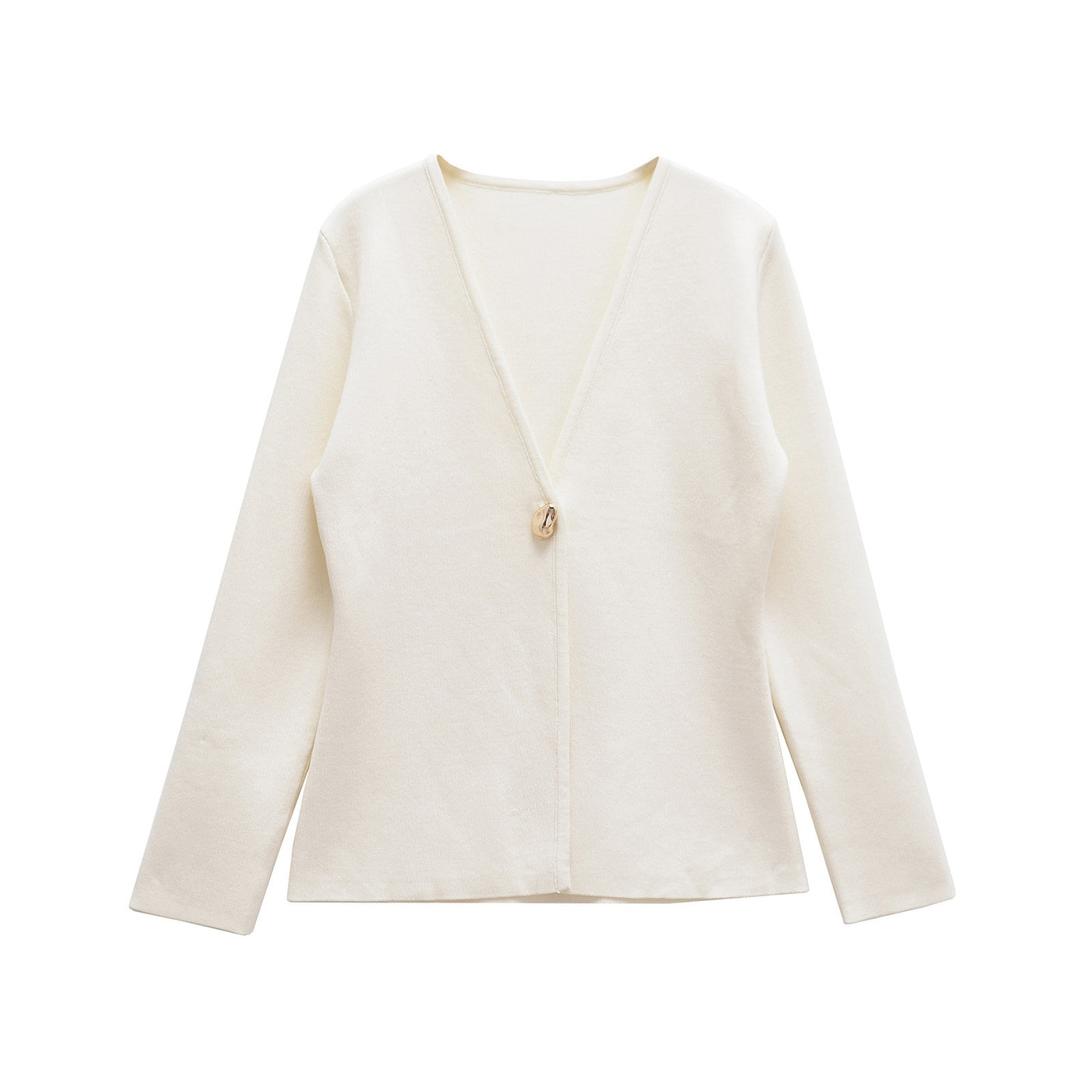 Mila | Deep V-Neck Gold Button Centre Seam Cropped Knit Cardigan