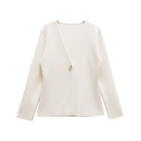 Mila | Deep V-Neck Gold Button Centre Seam Cropped Knit Cardigan