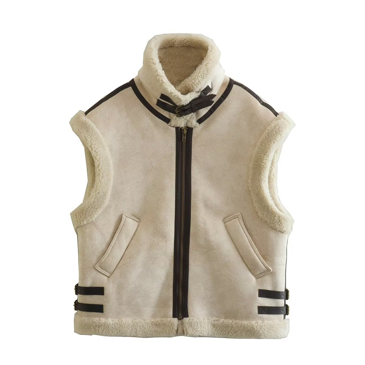 Quinn | Aviator Jacket Faux Fur Pink Sleeveless Shearling Gilet