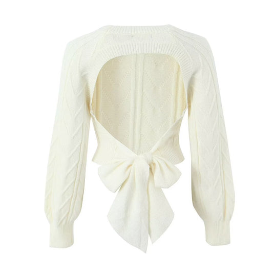 Opal | Casual Cropped Knitted Top Cream Cable Knit Long Sleeve