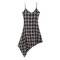 Cleo | Plaid Asymmetric Hem Midi Dress
