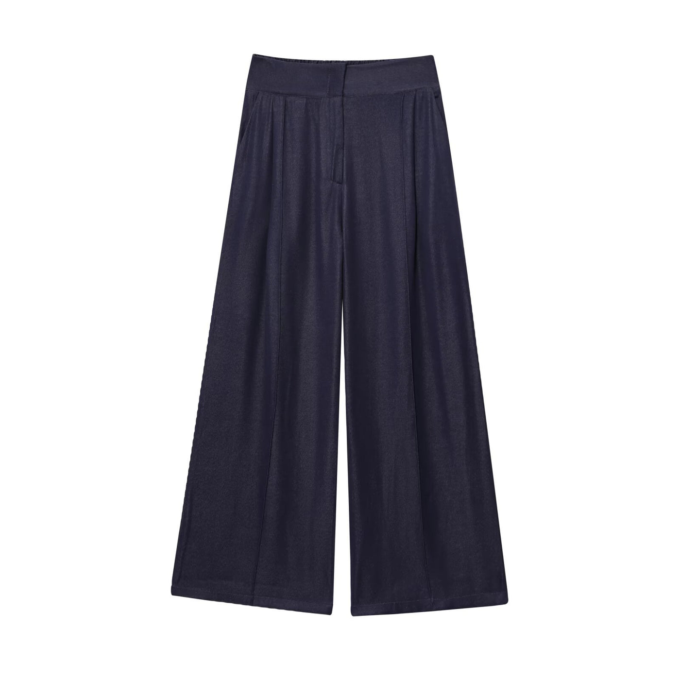 Polly | High-Waist Pleated Front Seam Flowing Wide-Leg Linen Trousers in Navy