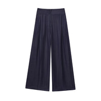 Polly | High-Waist Pleated Front Seam Flowing Wide-Leg Linen Trousers in Navy