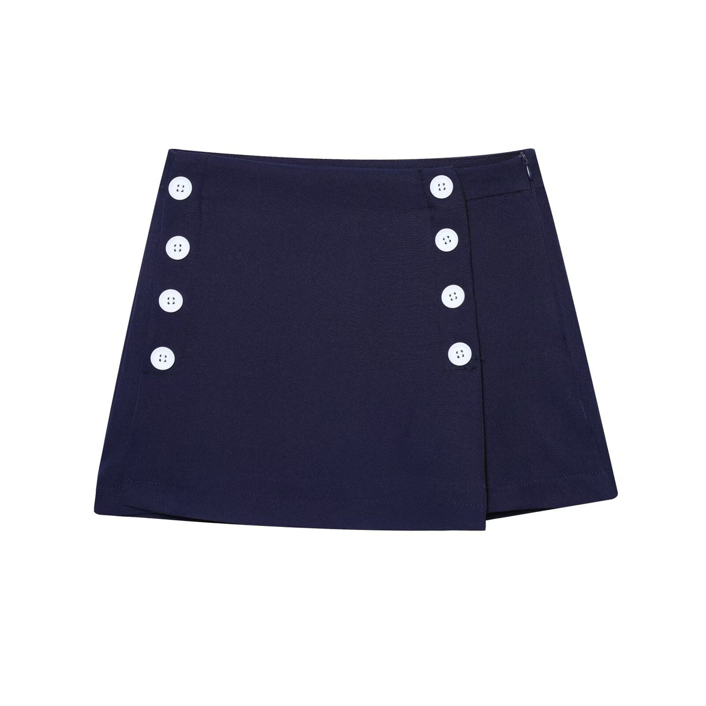 Maisie | Wrap-Front Double Button A-Line Tailored Shorts