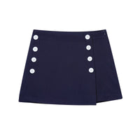 Maisie | Wrap-Front Double Button A-Line Tailored Shorts