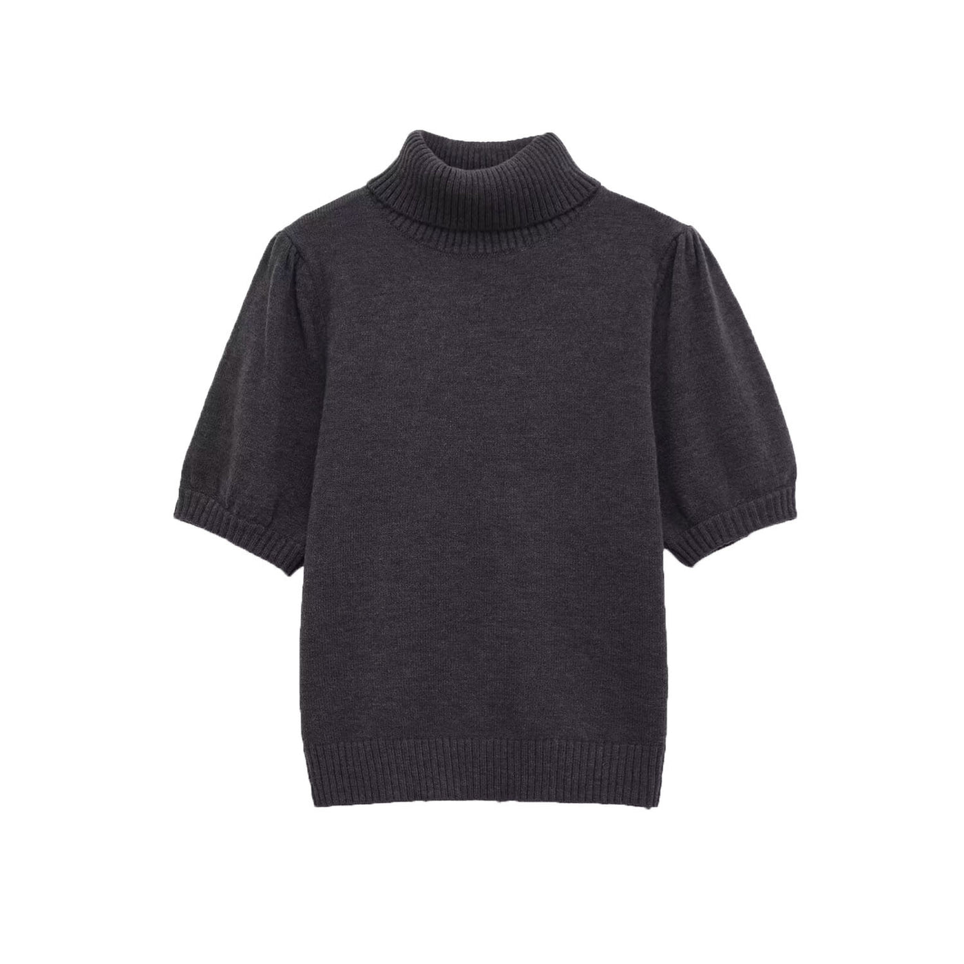 Gracie | Roll Neck Puff Sleeve Ribbed Crop Knit Top