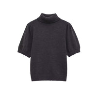 Gracie | Roll Neck Puff Sleeve Ribbed Crop Knit Top