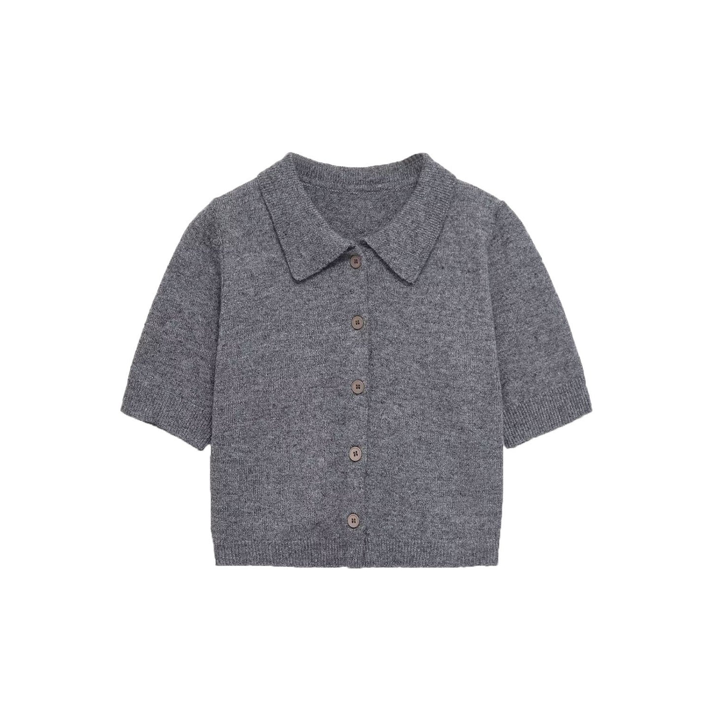 Grace | Gray Soft Knit Short Sleeve Polo Cardigan