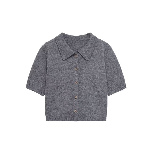 Grace | Gray Soft Knit Short Sleeve Polo Cardigan