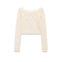 Freya | Wide Boat Neck Scallop Trim Open Crochet Crop Top