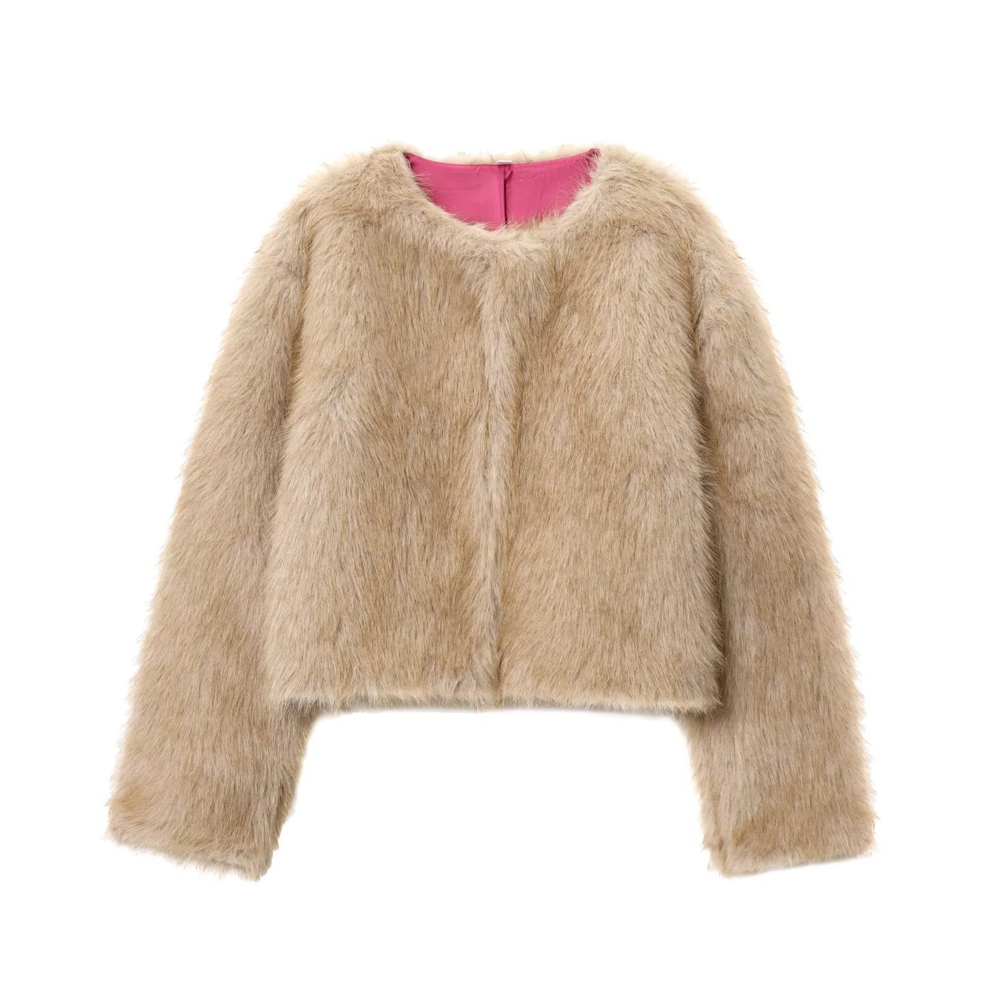 Alba | Casual Cropped Faux Fur Jacket Beige