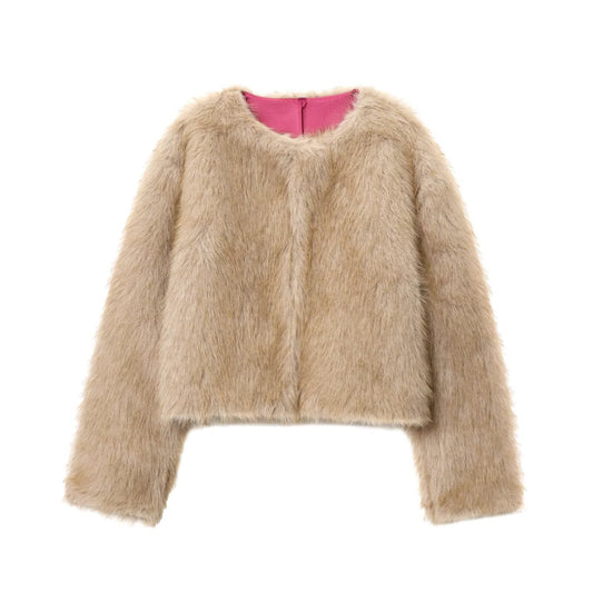 Alba | Casual Cropped Faux Fur Jacket Beige
