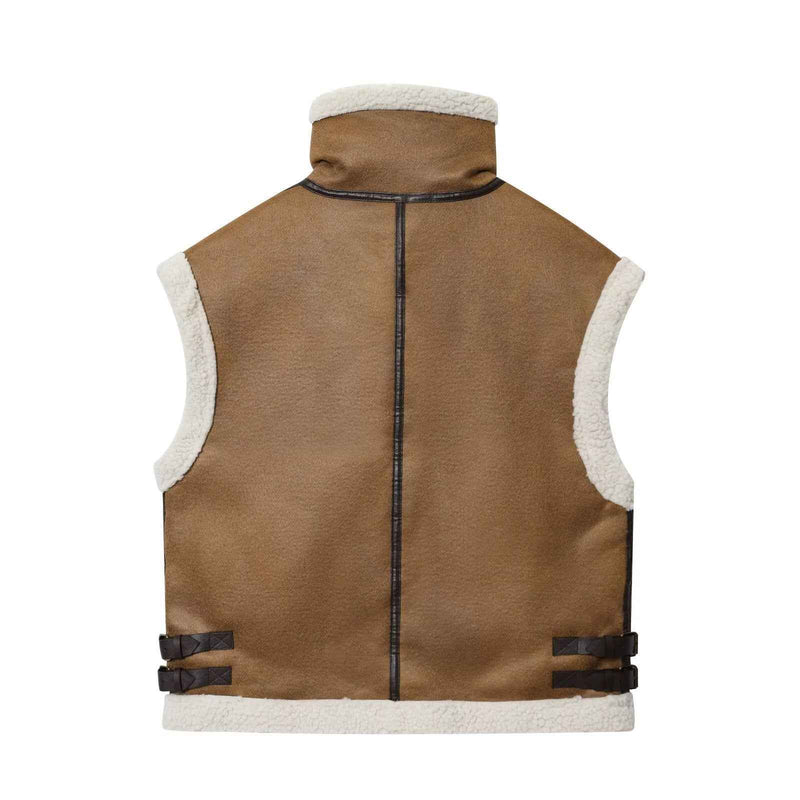 Sia | Aviator Jacket Shearling Brown Cream Sleeveless Faux Fur Gilet
