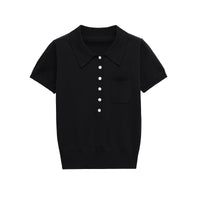 Harper | Pocket Detail Cropped Knit Polo Top