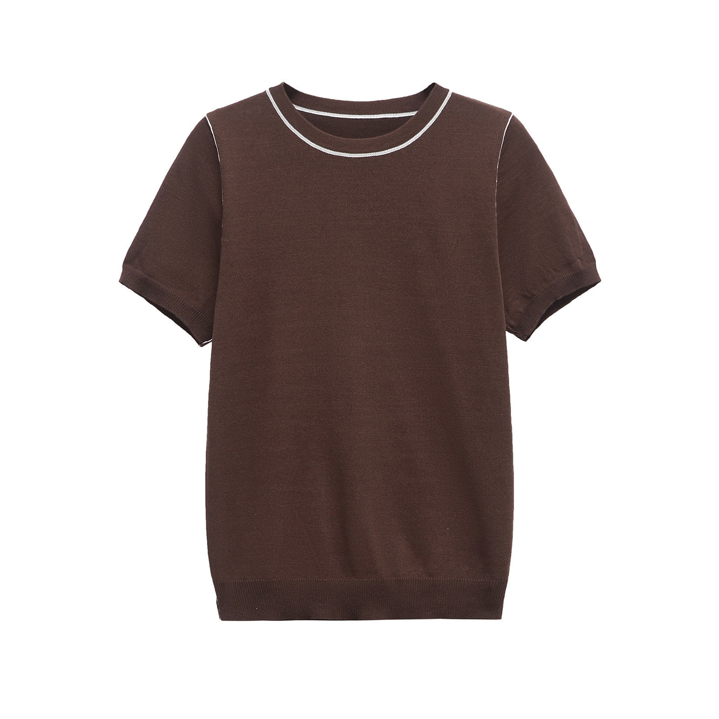 Holly | Contrast Piping Crew Neck Short Sleeve Ribbed Hem Knit Top