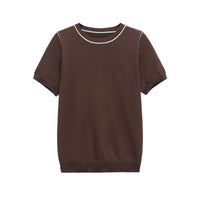 Holly | Contrast Piping Crew Neck Short Sleeve Ribbed Hem Knit Top