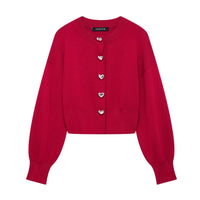 Effie | Heart Button Crew Neck Cropped Cardigan