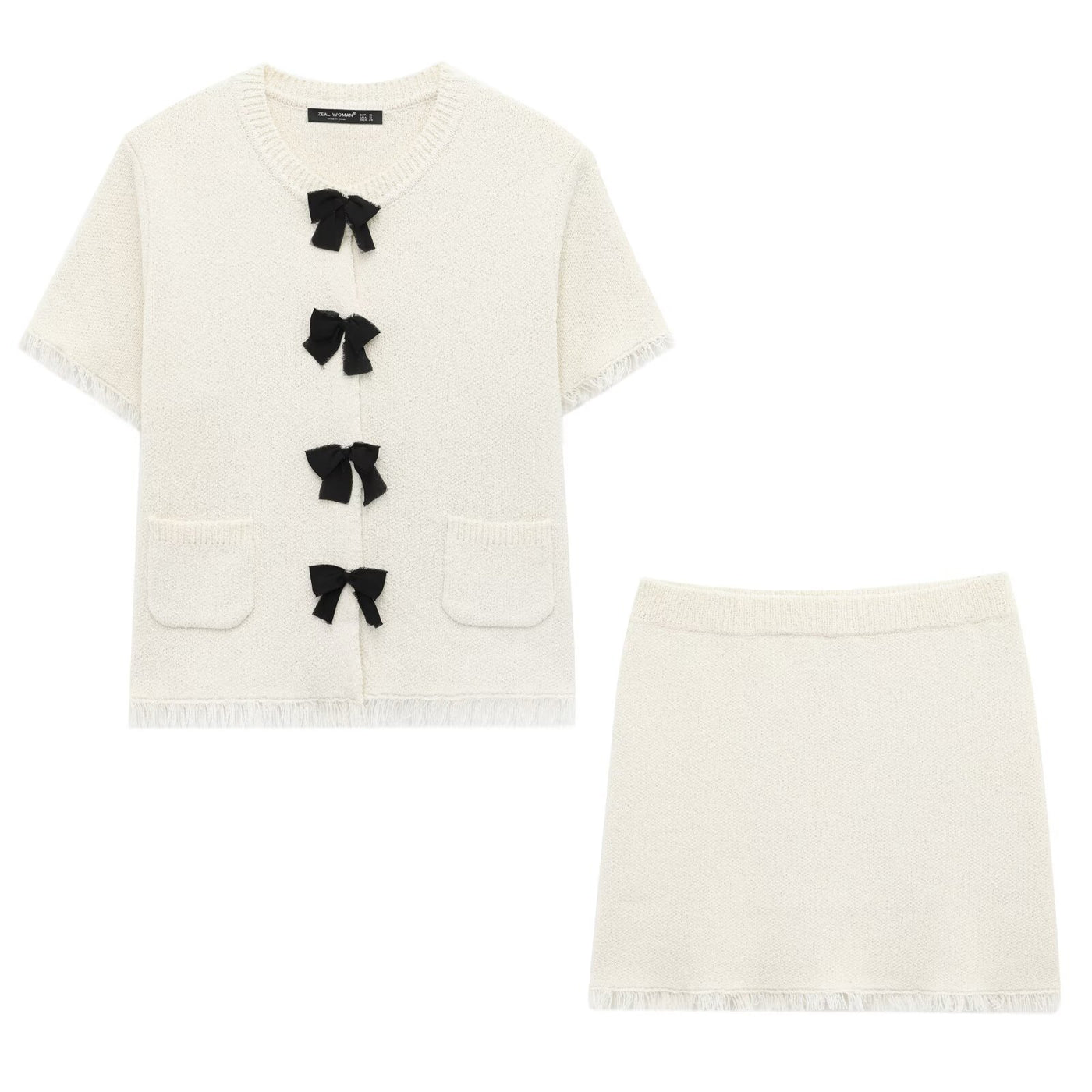Juno | Boucle Knit Bow Detail Co-ord Set