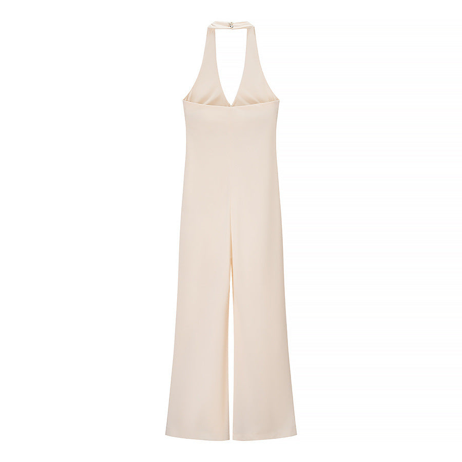 Connie | Tailored Wide-Leg Halter Jumpsuit in Cream
