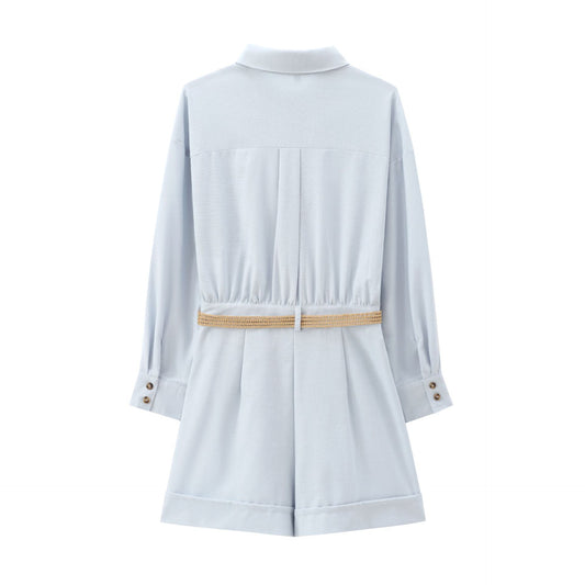 Kira | Casual Shirt Jumpsuit Light Blue Long Sleeve Belted