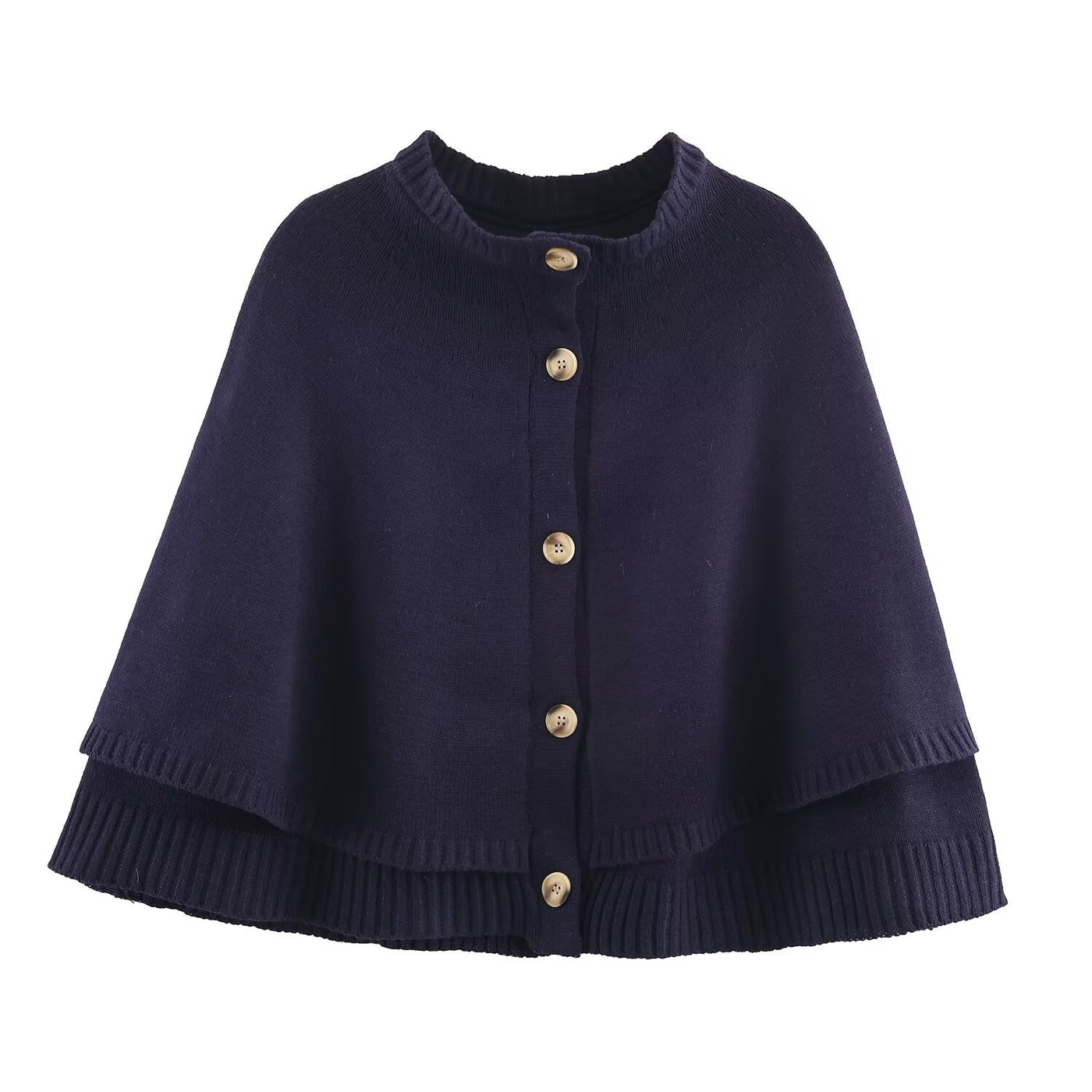 Eliza | Cape Sleeve Gold Button Ribbed Trim Relaxed Cropped Knit Cardigan