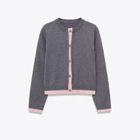 Margot | Contrast Button Placket Round Neck Cropped Cardigan