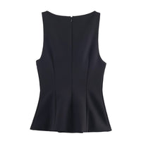 Stella | Peplum Square Neck Diagonal Button Top