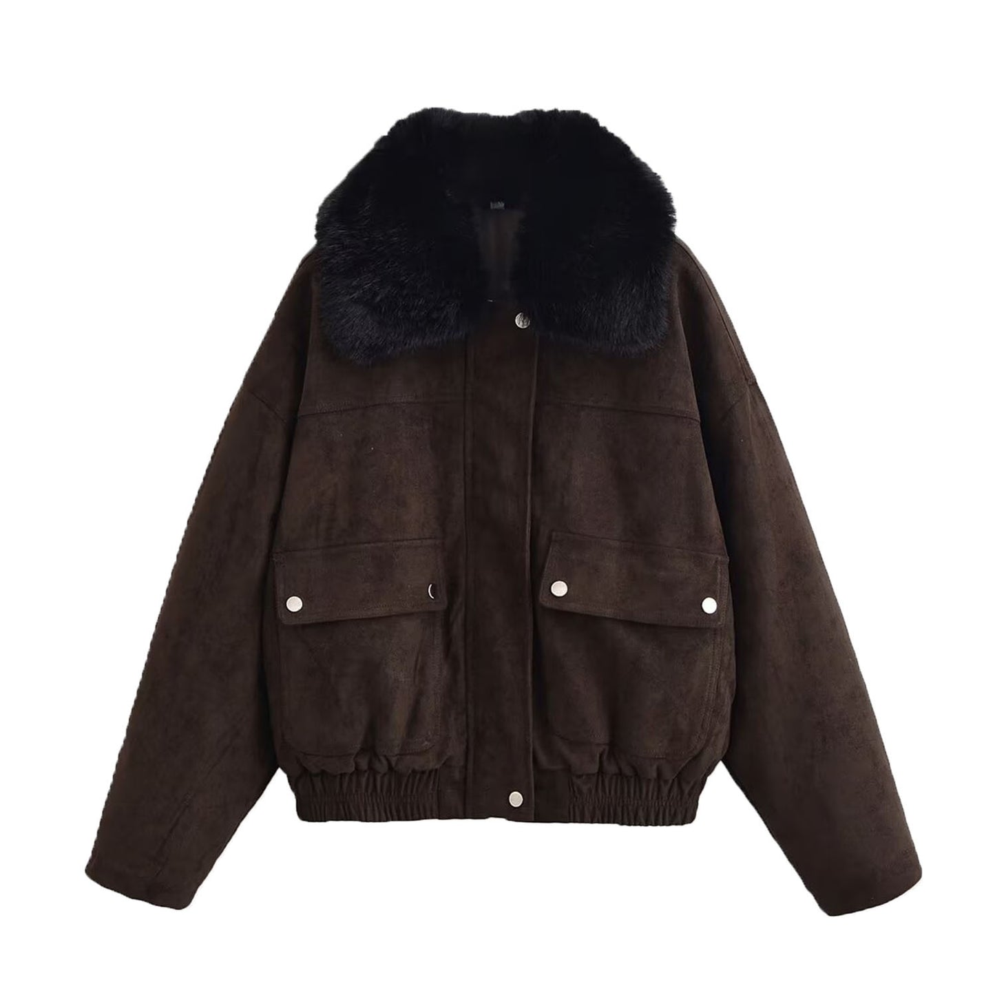 Ada | Winter Aviator Jacket Brown Faux Fur Collar Suede