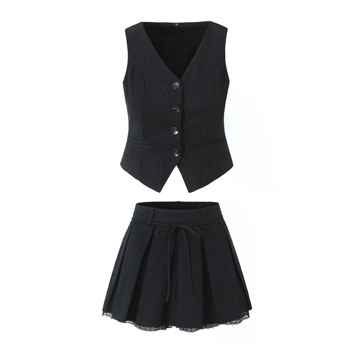 Thea | Pinstripe Waistcoat Pleated Mini Skirt Set