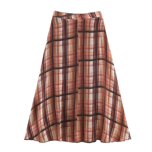 Ada | Autumn Tiered Maxi Skirt Brown Check Sheer