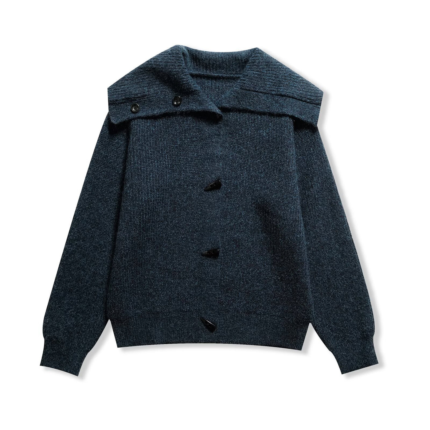 Hannah | Chunky Marled Knit Wide Collar Toggle Button Relaxed Cropped Cardigan